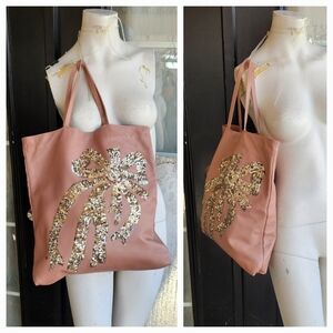 Red ValentinoRed Valentino Pink Leather Bow Sequin Tote